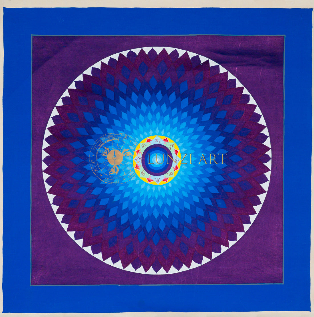 The Radiant Heart: Hand-Painted Purple & Indigo Lotus Mandala - T-B-HT-BB-L-0045