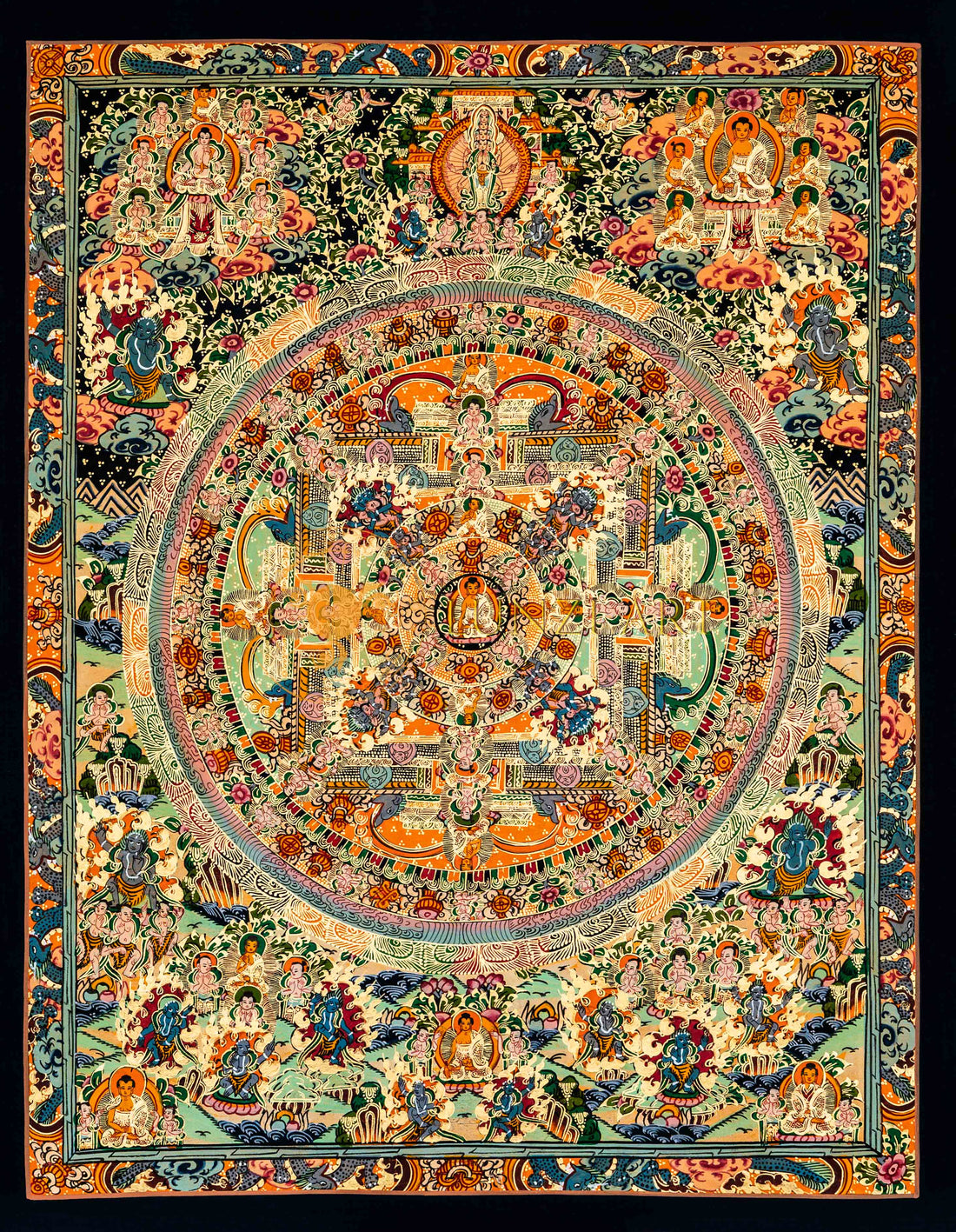 The Supreme Assembly: Hand-Painted Buddha Mandala with Deities - T-B-HT-BB-BM-0047