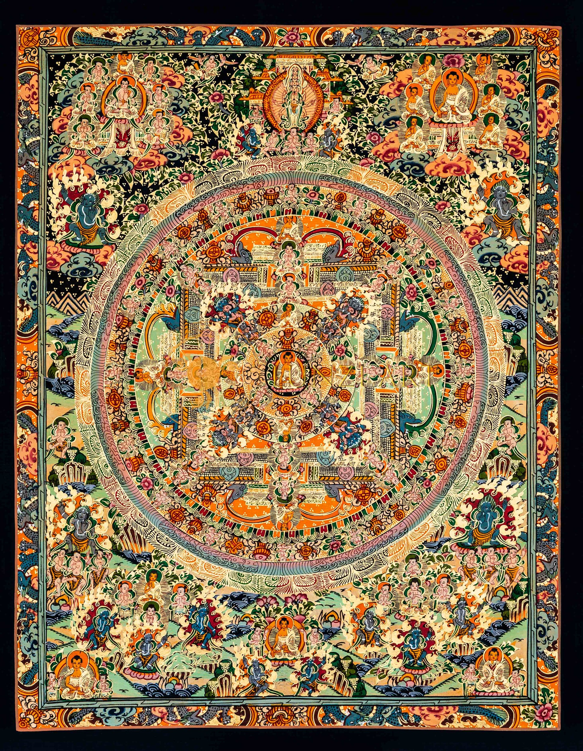 The Supreme Assembly: Hand-Painted Buddha Mandala with Deities - T-B-HT-BB-BM-0047