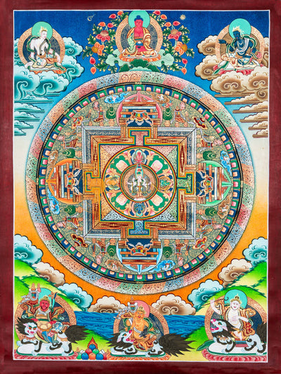 The Compassionate Realm: Hand-Painted Avalokiteshvara Mandala Thangka - T-B-HT-RB-AU-M-0049