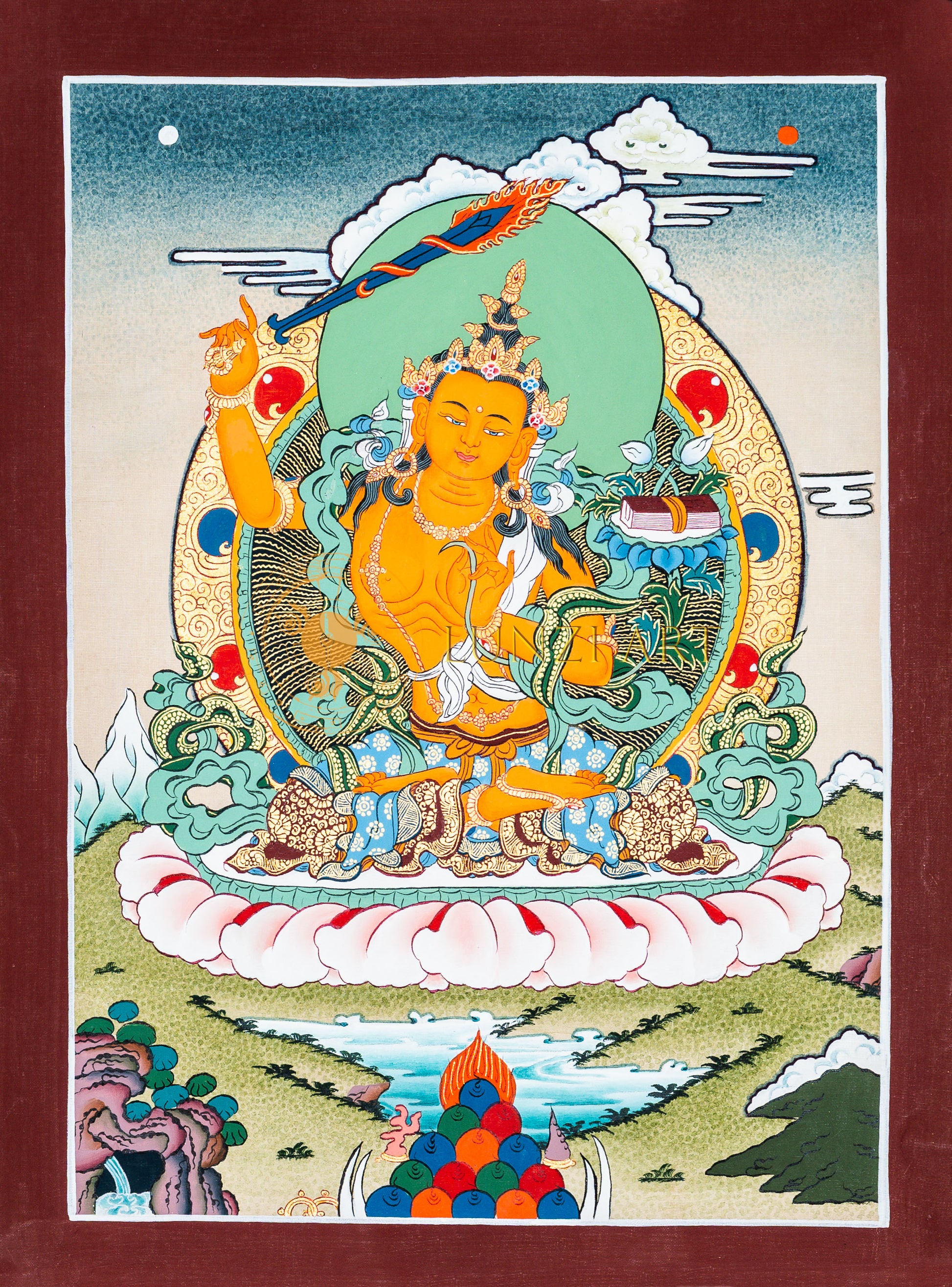The Blade of Wisdom: Hand-Painted Manjushri Bodhisattva Thangka - T-B-HT-BB-M-0050