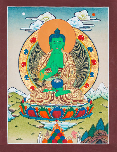 Amoghasiddhi Thangka: The Green Buddha of Fearless Action - T-B-HT-BB-A-0055