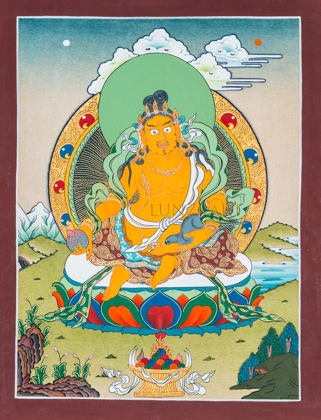 Yellow Jambhala Thangka: The Radiant Lord of Wealth and Abundance - T-B-HT-BB-Z-0057
