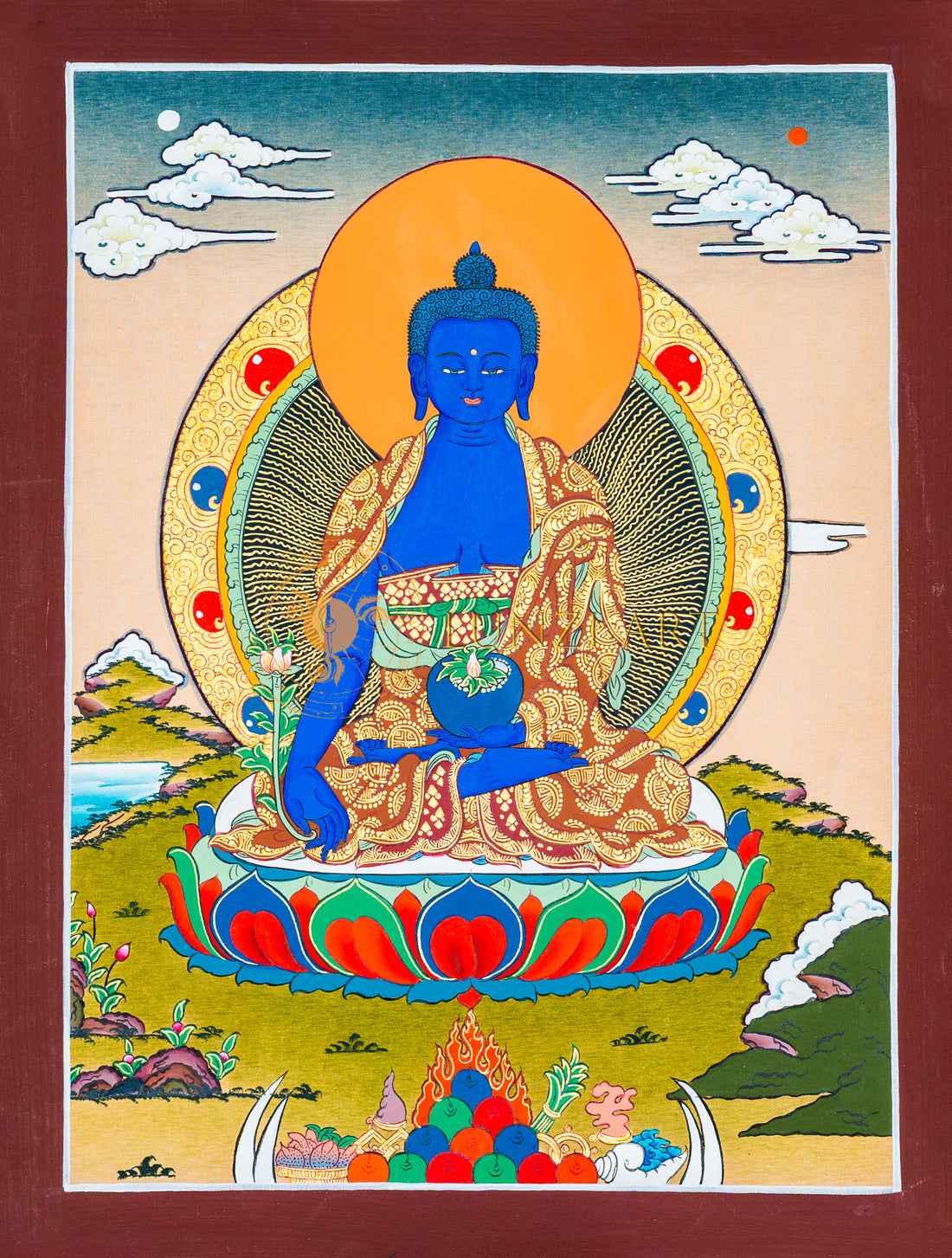 Medicine Buddha Thangka: The Lapis Healer of Souls - T-B-HT-BB-MB-0064