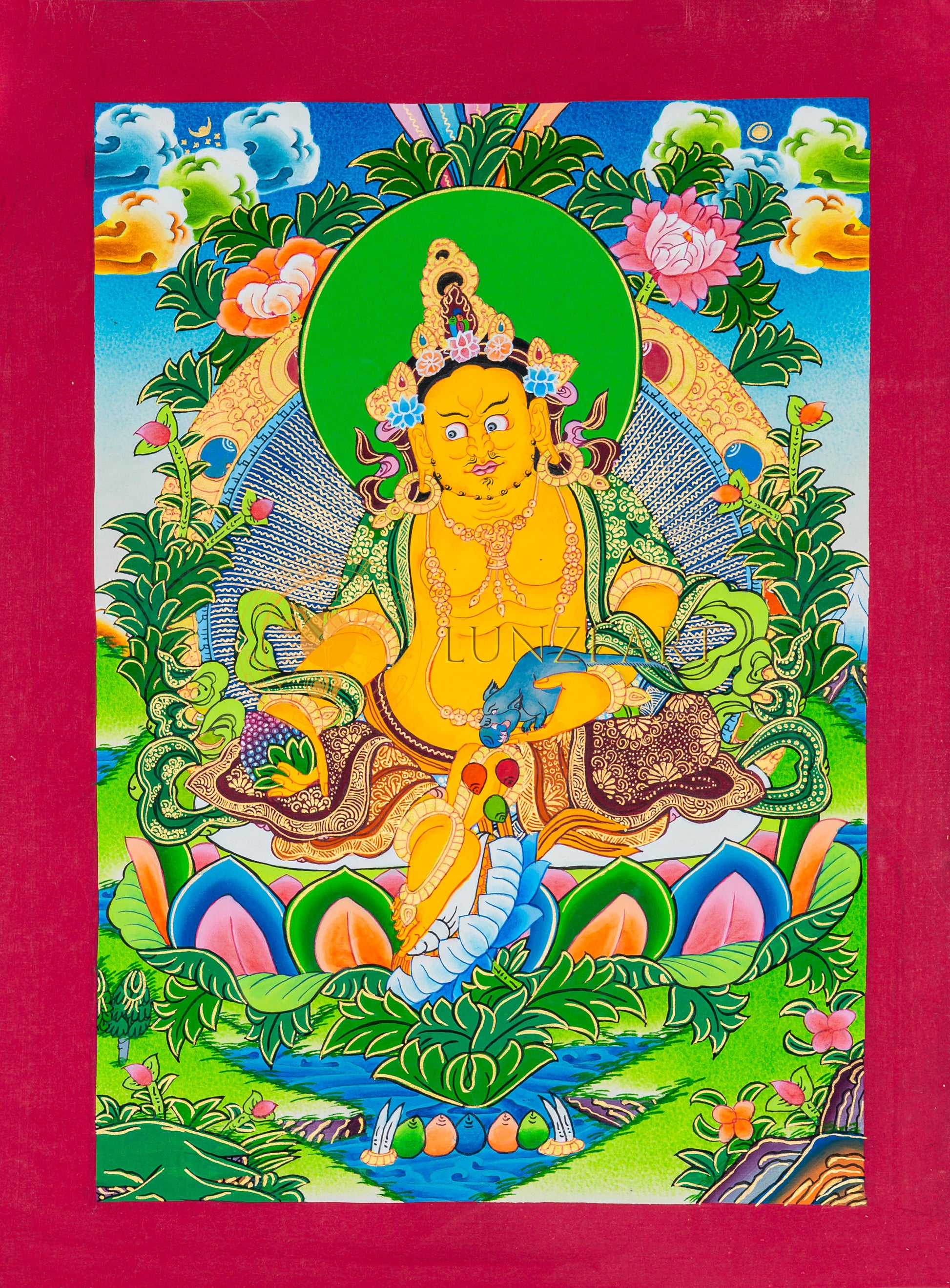 Yellow Jambhala Thangka: The Sovereign of Spiritual and Material Wealth - T-B-HT-RB-Z-0067