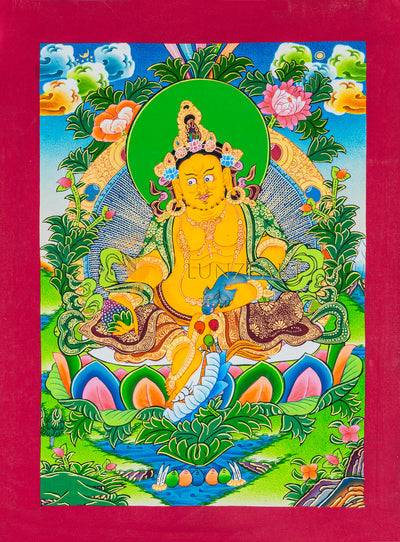 Yellow Jambhala Thangka: The Sovereign of Spiritual and Material Wealth - T-B-HT-RB-Z-0067