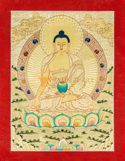 Shakyamuni Buddha Thangka: The Golden Radiance of Enlightenment - T-B-HT-RB-SB-0072