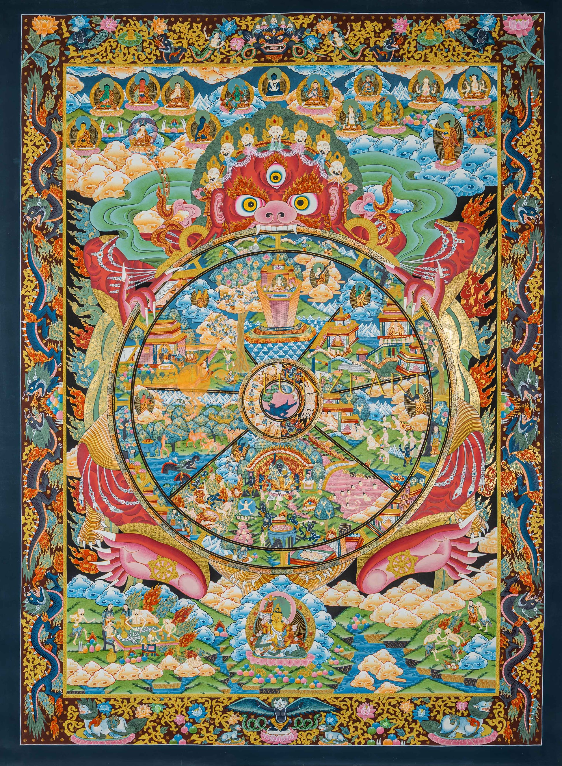 The Wheel of Life (Bhavachakra) Thangka: A Sacred Mirror of the Human Mind - T-B-HT-BB-AU-WOL-0087