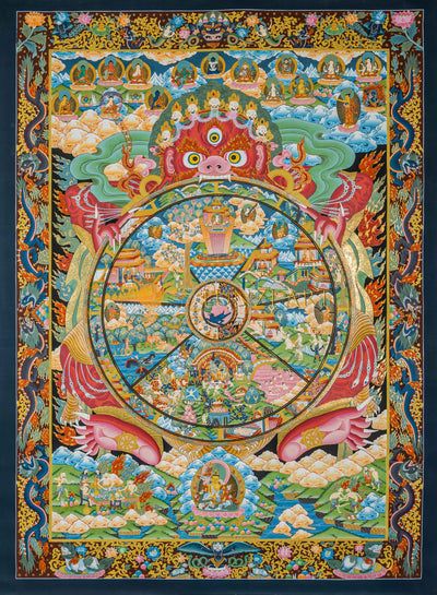 The Wheel of Life (Bhavachakra) Thangka: A Sacred Mirror of the Human Mind - T-B-HT-BB-AU-WOL-0087
