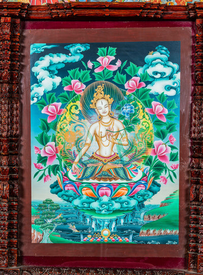 White Tara Thangka: The Radiant Mother of Compassion - T-B-HT-BB-WT-0090