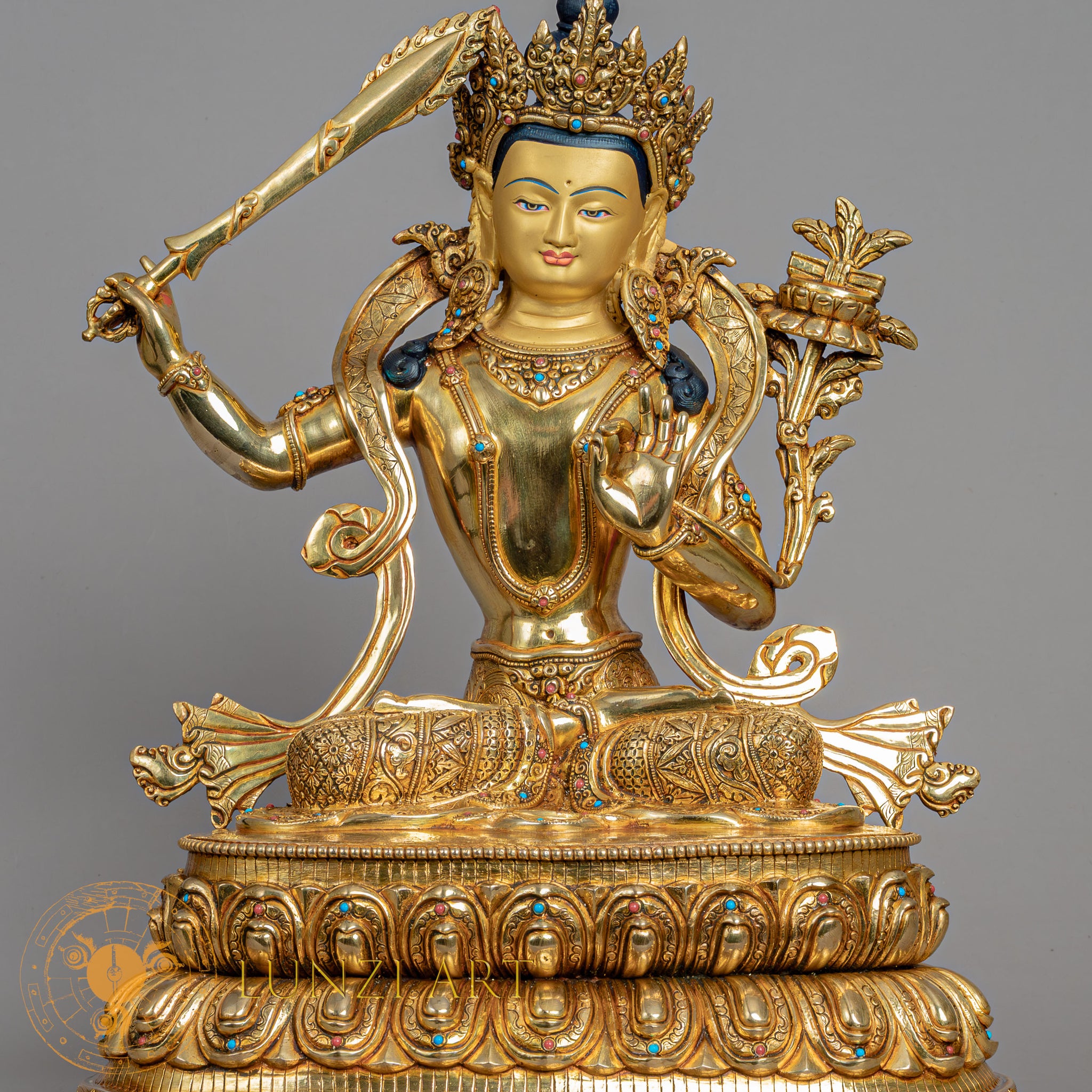 Manjushri Statue | Fully Gold-Plated Copper