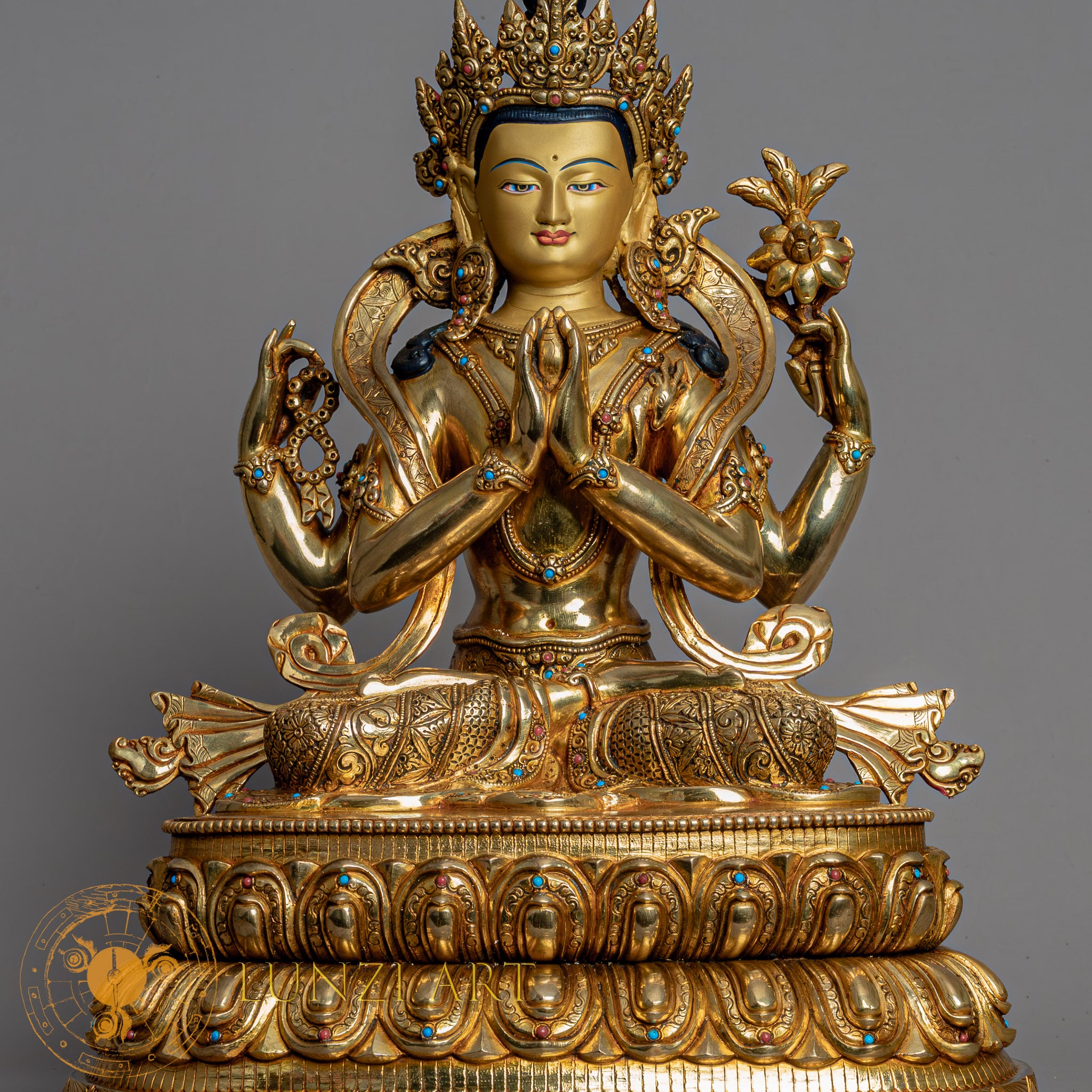 Four Armed Chenrezig Statue | Fully Gold-Plated Copper