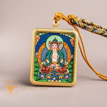 Hand-Painted Avalokiteshvara Locket Thangka: The All-Seeing Listener