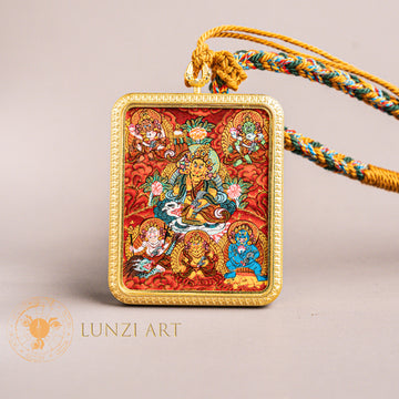 The Five Jambhala Thangka: Sacred Wealth Deity Necklace