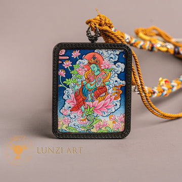 Hand-Painted Green Tara Paubha Locket: The Swift Savior
