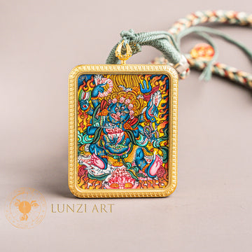 Hand-Painted Mahakala Locket Thangka: Supreme Dharma Protector