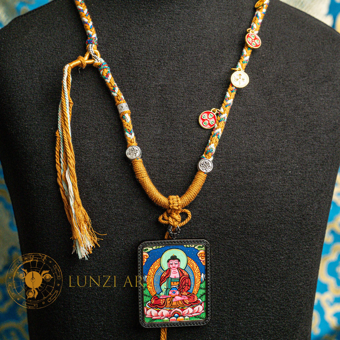 Hand-Painted Amitabha Locket Thangka: The Buddha of Infinite Light