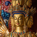 1000-Armed Avalokiteshvara Statue  | Half gold-plated copper with  coloured stone carving - S-B-SS-HG-C-TAA-00174