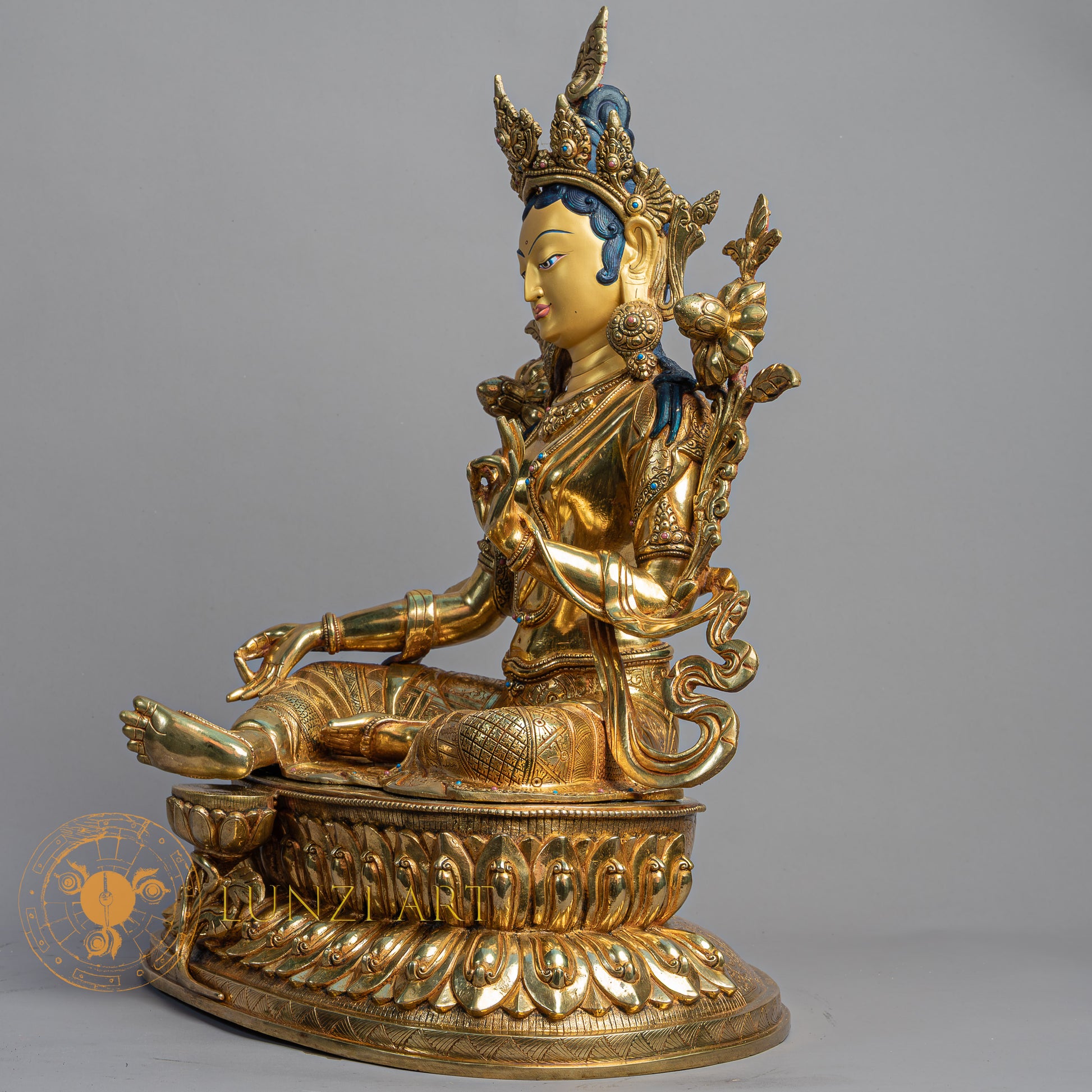 Handcrafted Green Tara Statue | Fully Gold-Plated Copper - S-B-BA-FG-C-GT-00164
