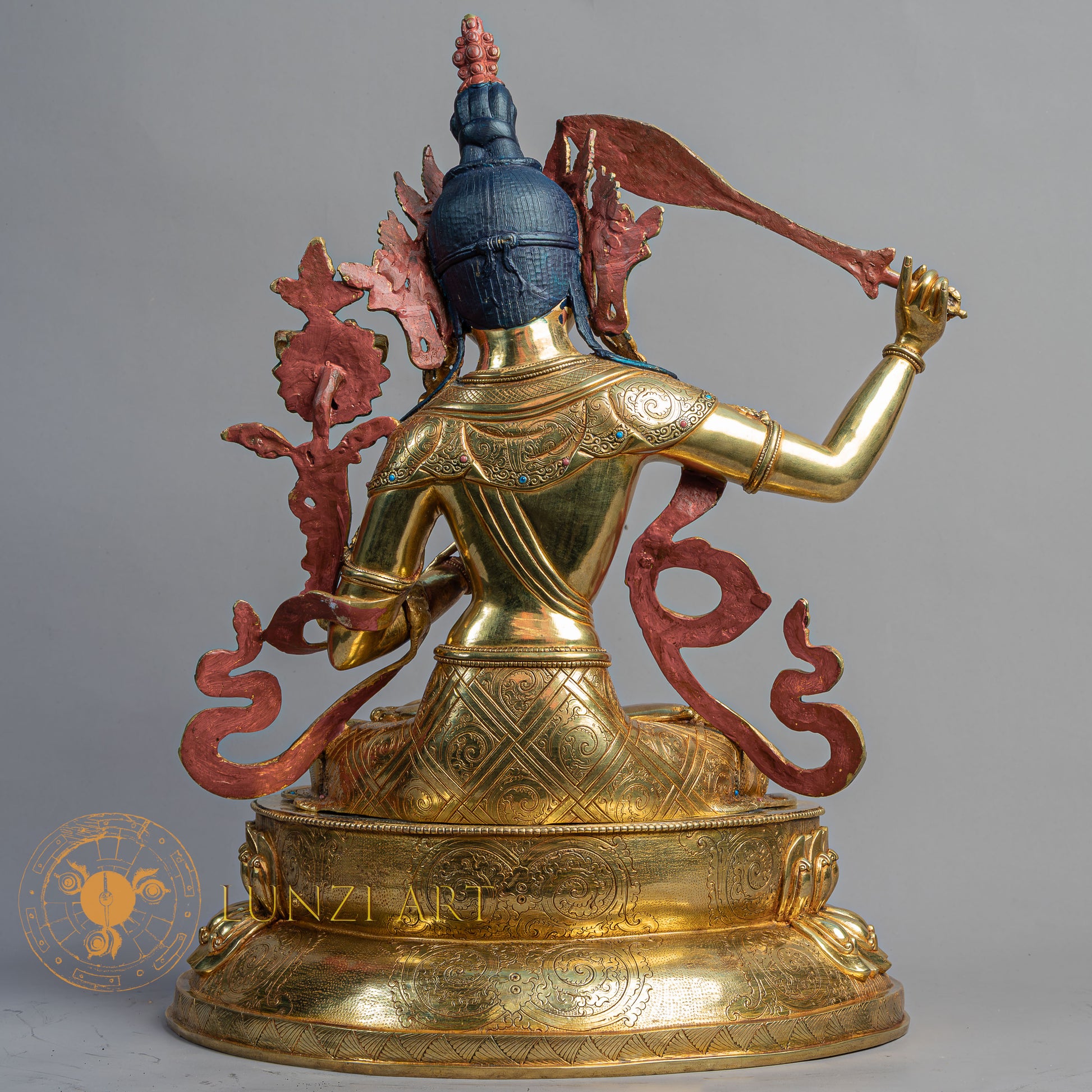 Handmade Manjushri Statue | Fully Gold-Plated Copper - S-B-BA-FG-C-M-00165