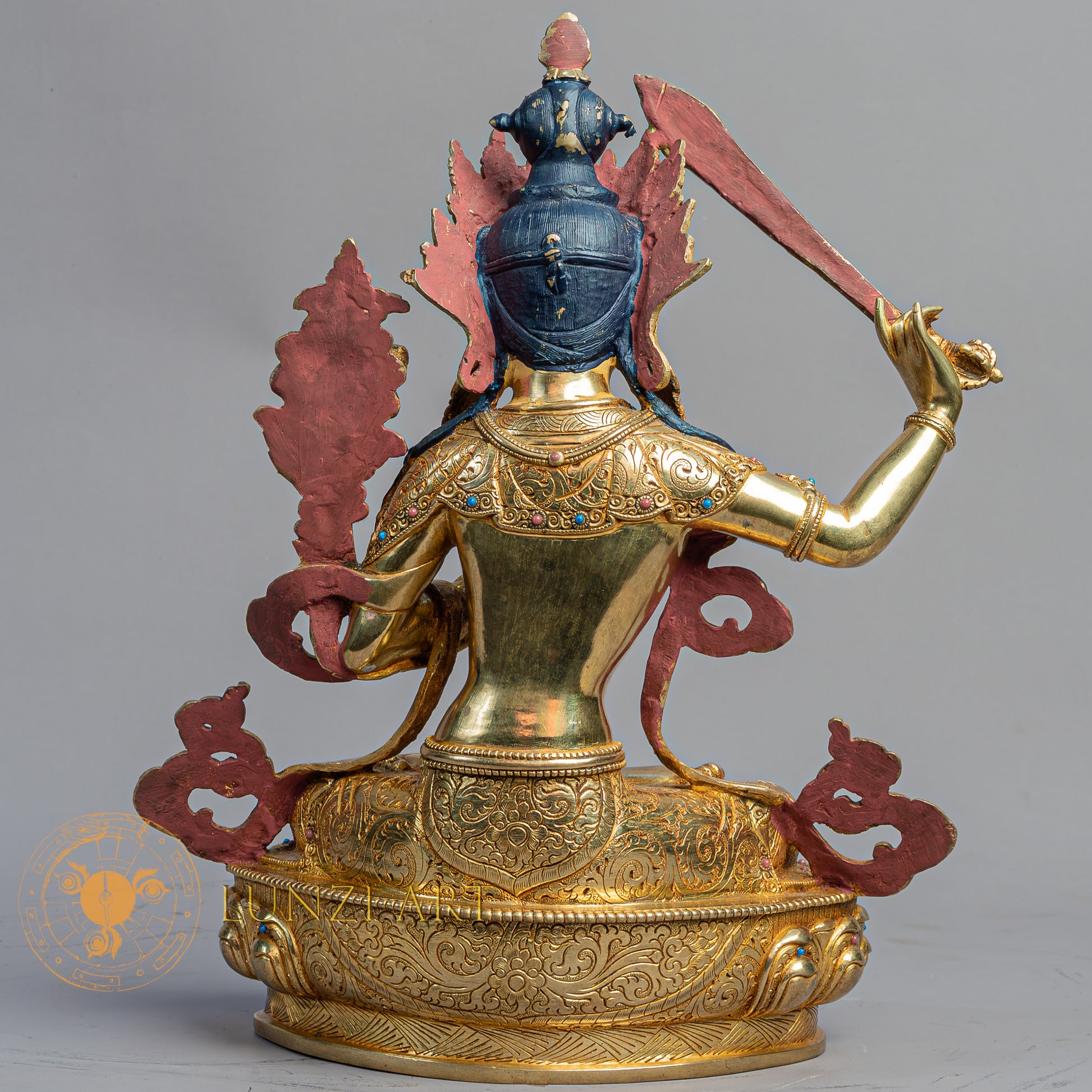 Handmade Manjushri Statue | Fully Gold-Plated Copper - S-B-BA-FG-C-M-00169