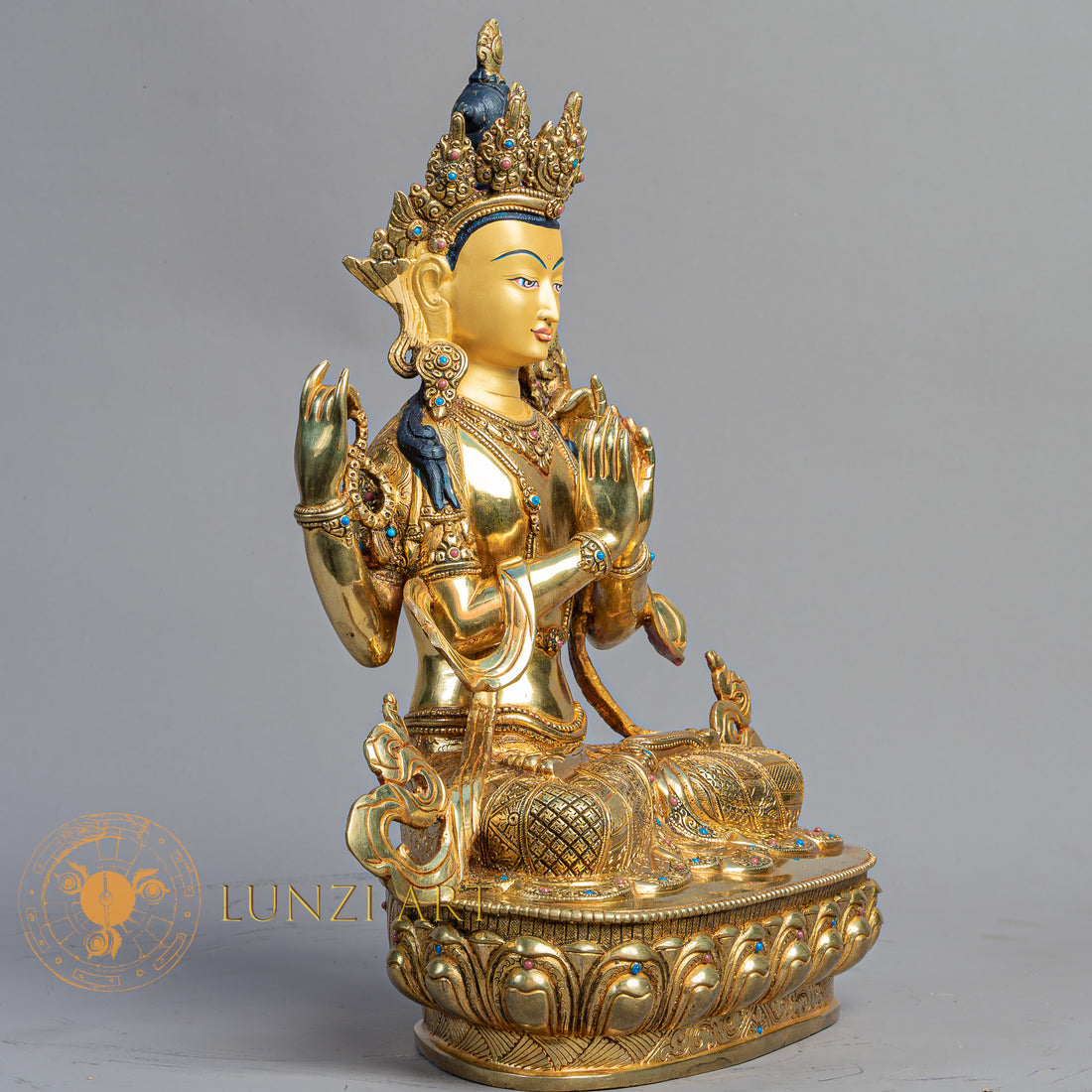 Handcrafted Chenrezig Statue | Fully Gold-Plated Copper - S-B-BA-FG-C-M-00170