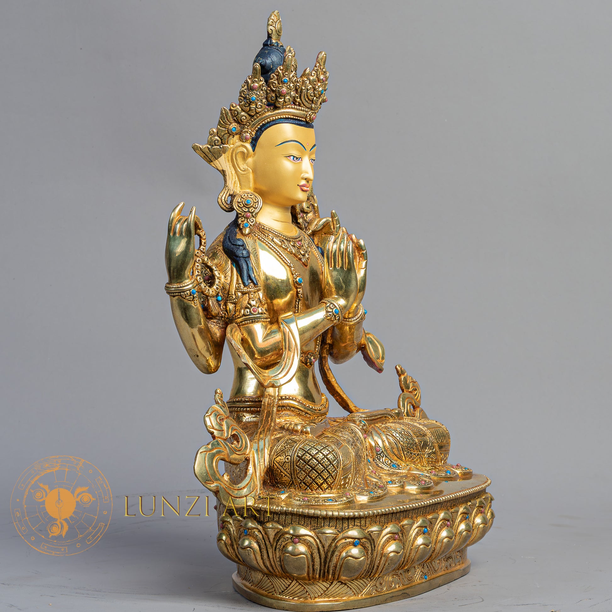 Handcrafted Chenrezig Statue | Fully Gold-Plated Copper - S-B-BA-FG-C-M-00170