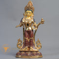 Handmade Guru Rinpoche with Yeshe Tsogyal & Mandarava Statue | Half Gold-Plated Copper - S-B-BA-HG-C-GR-00172