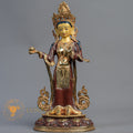 Handmade Guru Rinpoche with Yeshe Tsogyal & Mandarava Statue | Half Gold-Plated Copper - S-B-BA-HG-C-GR-00172