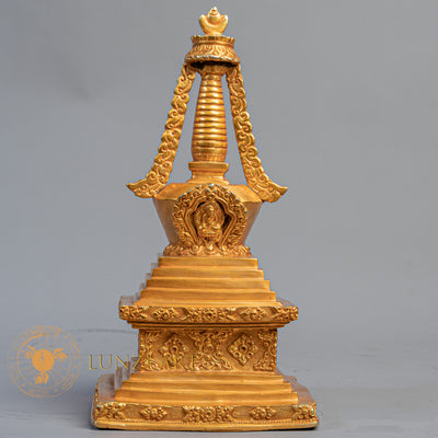Handcrafted Chhorten Statue | Fully Gold-Plated Copper - S-B-BA-FG-C-CT-00173