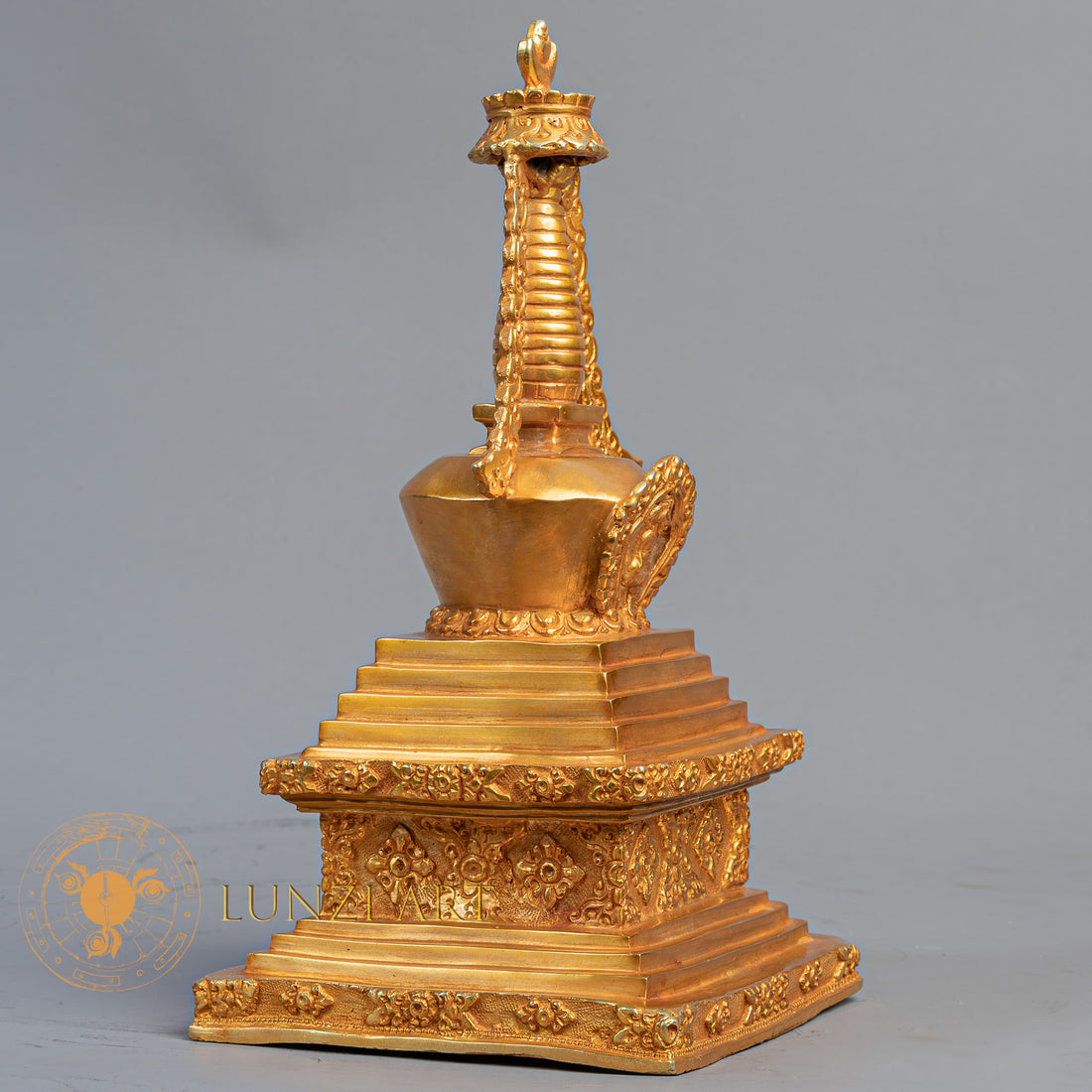 Handcrafted Chhorten Statue | Fully Gold-Plated Copper - S-B-BA-FG-C-CT-00173