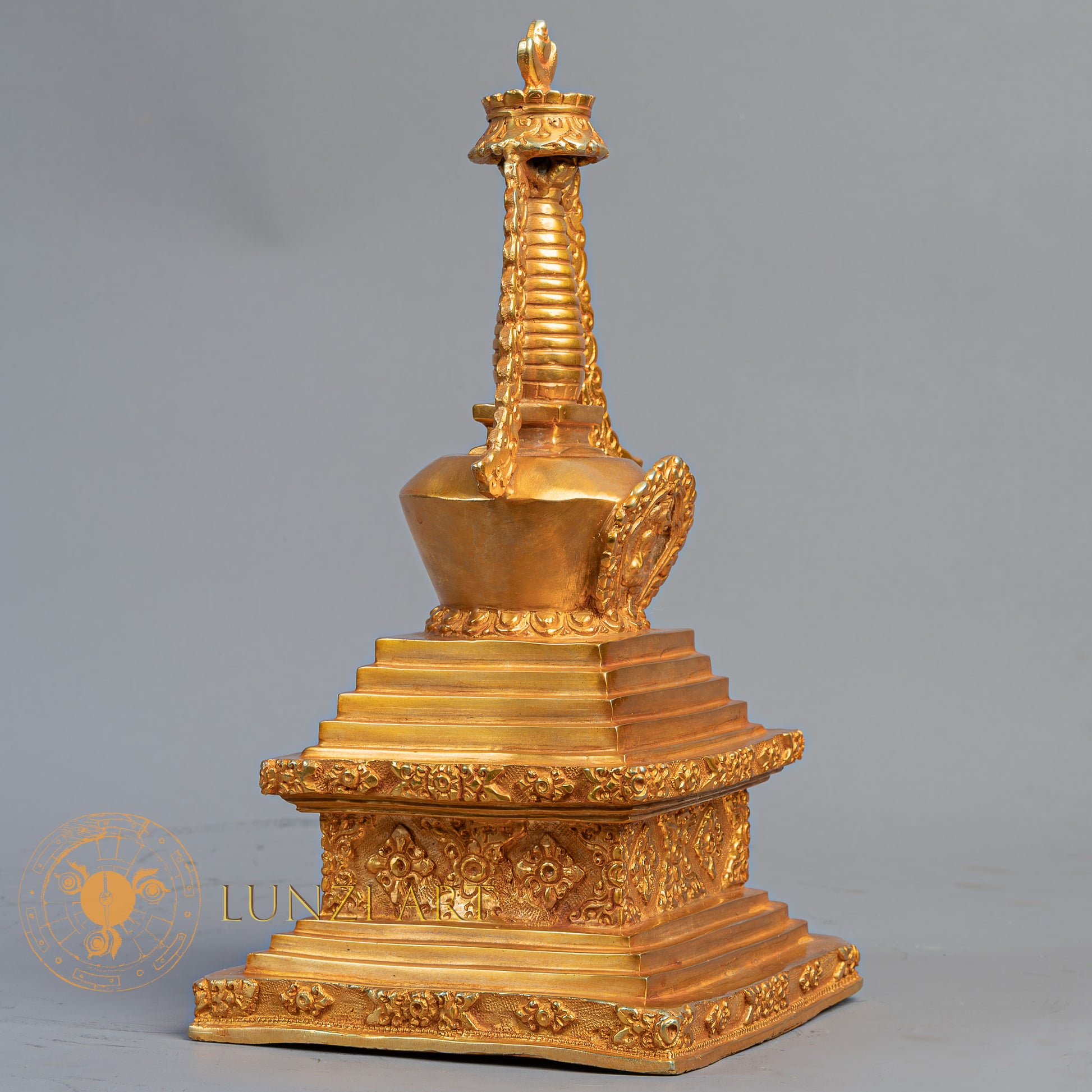 Handcrafted Chhorten Statue | Fully Gold-Plated Copper - S-B-BA-FG-C-CT-00173