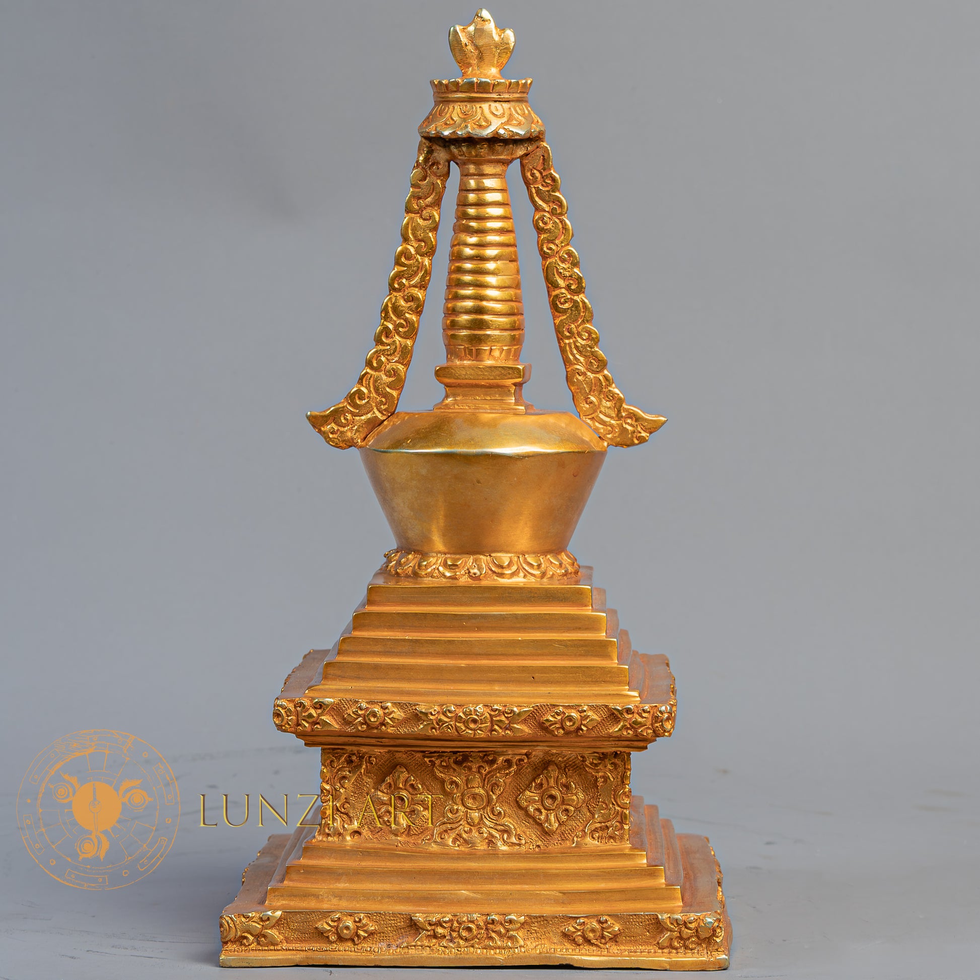 Handcrafted Chhorten Statue | Fully Gold-Plated Copper - S-B-BA-FG-C-CT-00173