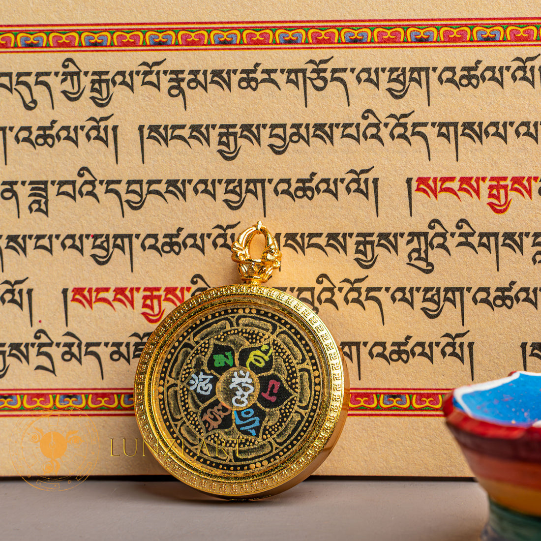 Hand Painted Mantra Mandala Locket (Ghau) Thangka