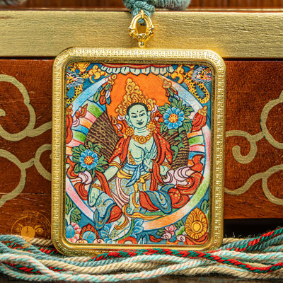 Hand Painted Green Tara Locket (Ghau) Thangka