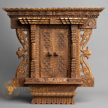 Hand-Carved Karma Wood Aakhi Jhyal – Traditional Newari Lattice Window