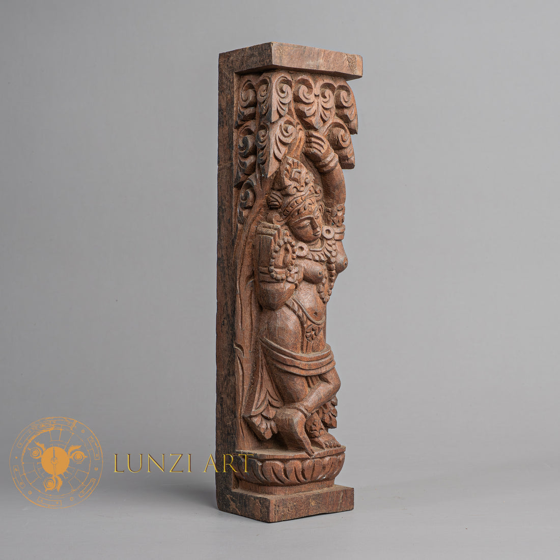 Hand-Carved Salabhanjika Yakshini Wood Tundal Sculpture | Sacred Karma Wood