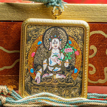 Hand-Painted White Tara Locket Thangka: For Healing & Longevity