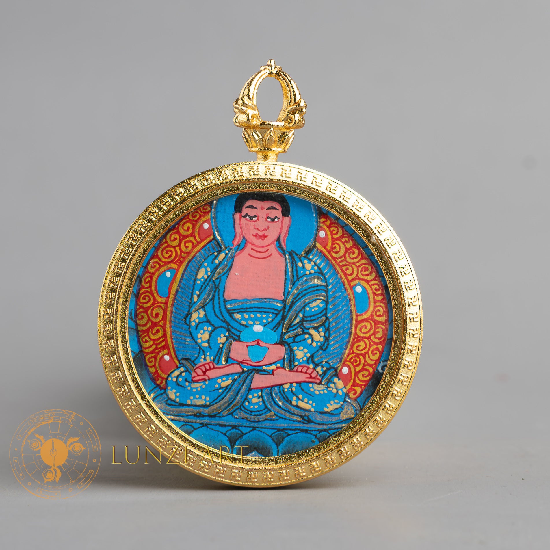Hand-Painted Amitabha Buddha Locket (Ghau) Thangka - L-A-54