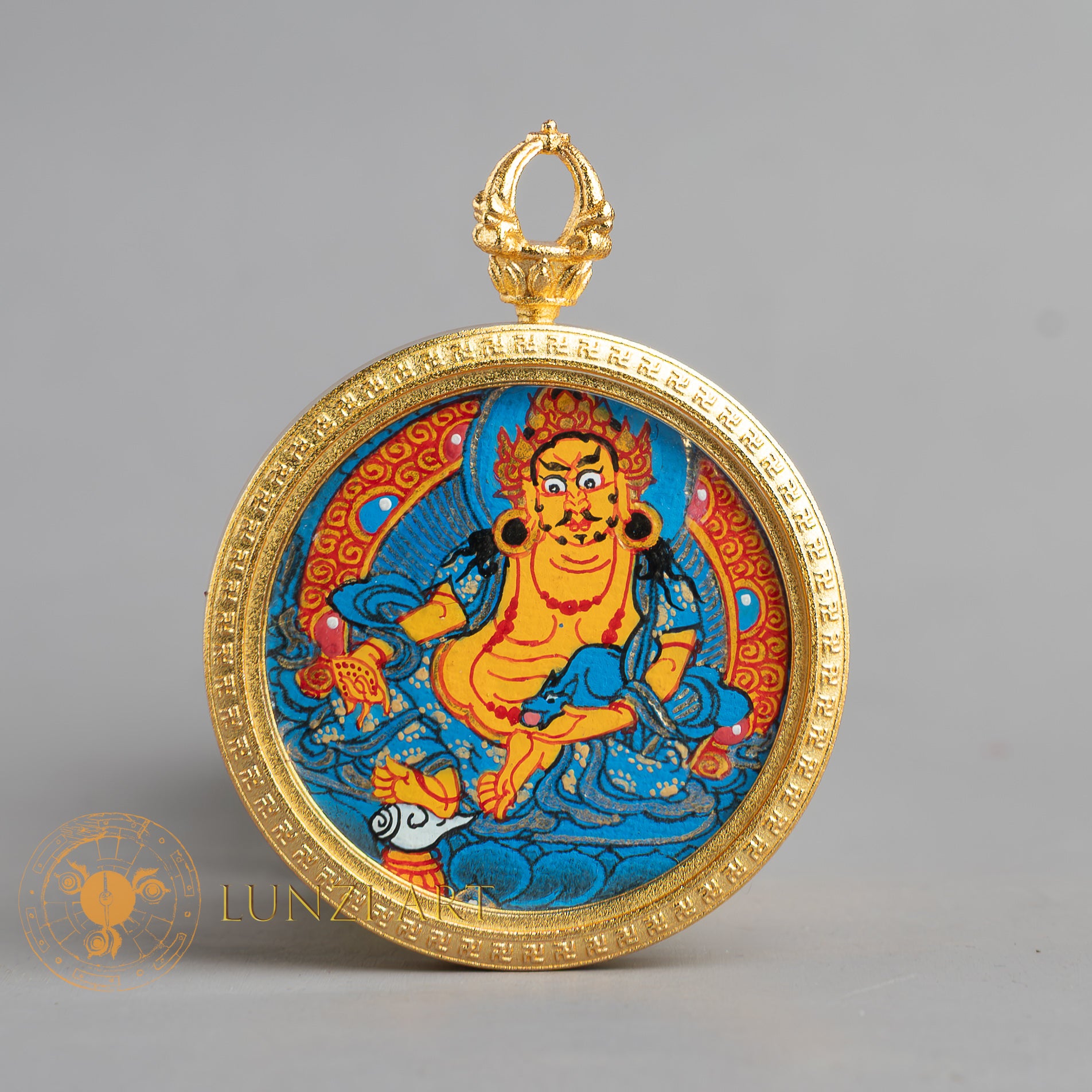 Hand-Painted Yellow Zambala Locket (Ghau) Thangka - L-J-53