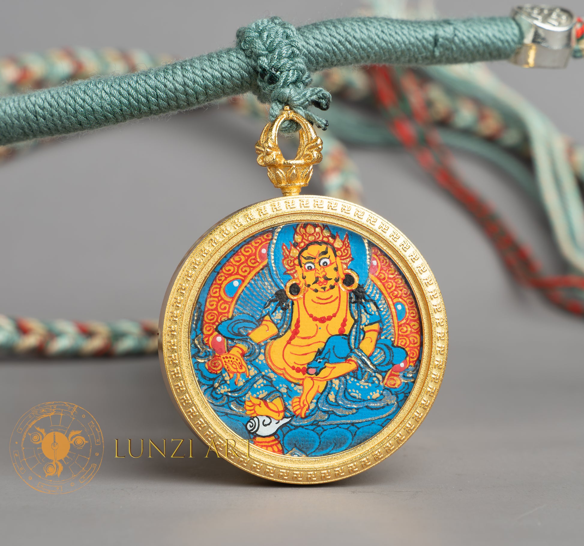 Hand-Painted Yellow Zambala Locket (Ghau) Thangka - L-J-53