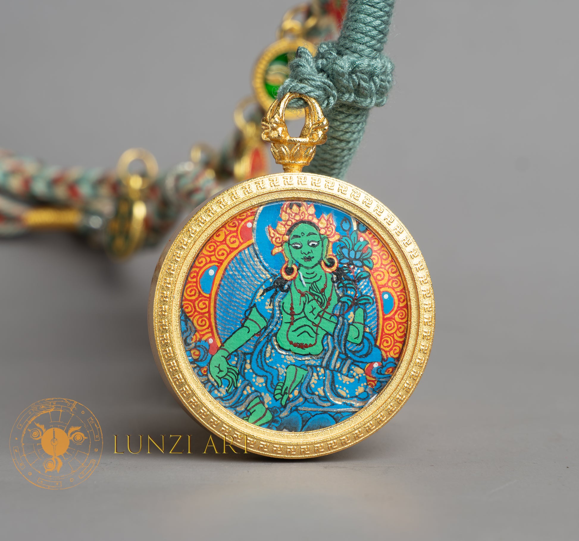 Hand-Painted Green Tara Locket (Ghau) Thangka - L-GT-55