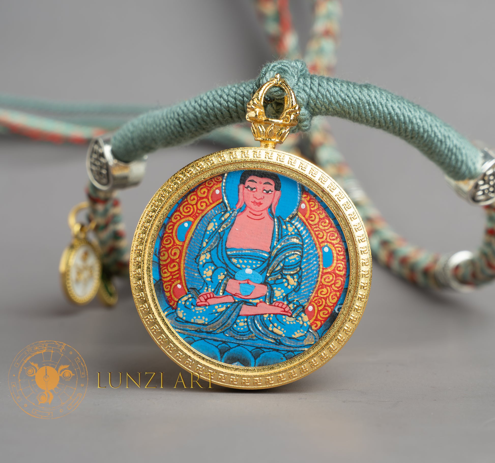 Hand-Painted Amitabha Buddha Locket (Ghau) Thangka - L-A-54