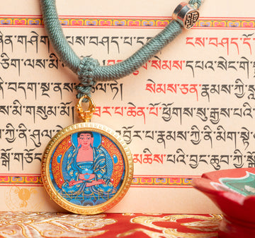 Hand-Painted Amitabha Buddha Locket (Ghau) Thangka - L-A-54