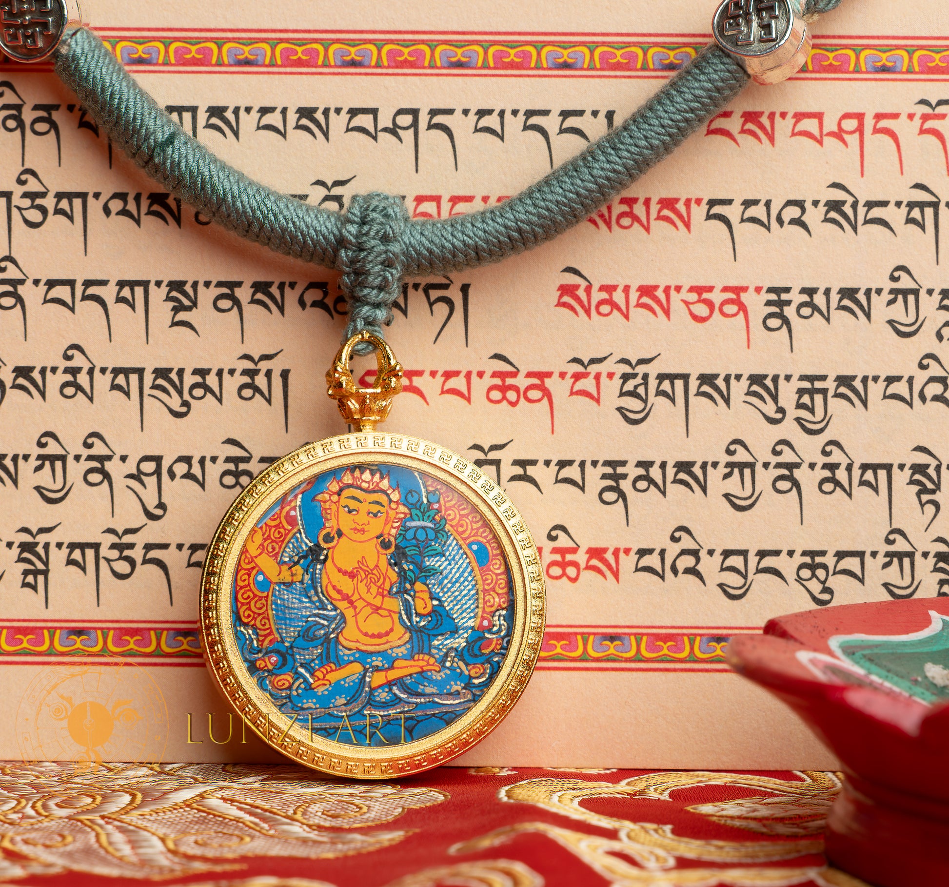 Hand-Painted Manjushri Locket (Ghau) Thangka - L-MJ-52
