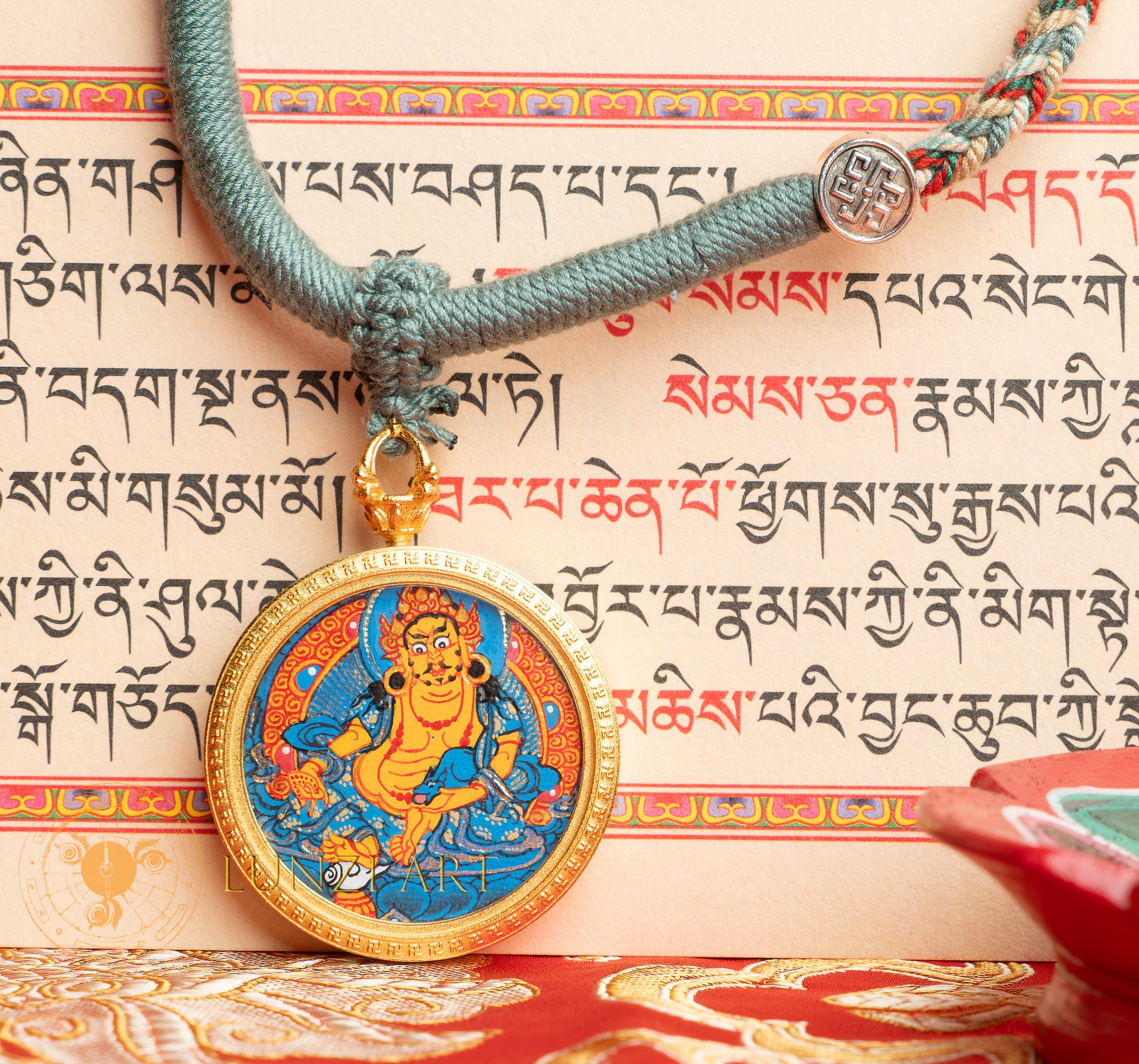 Hand-Painted Yellow Zambala Locket (Ghau) Thangka - L-J-53