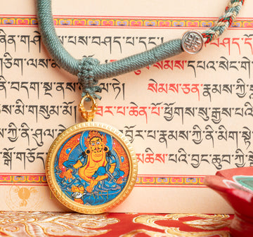 Hand-Painted Yellow Zambala Locket (Ghau) Thangka - L-J-53