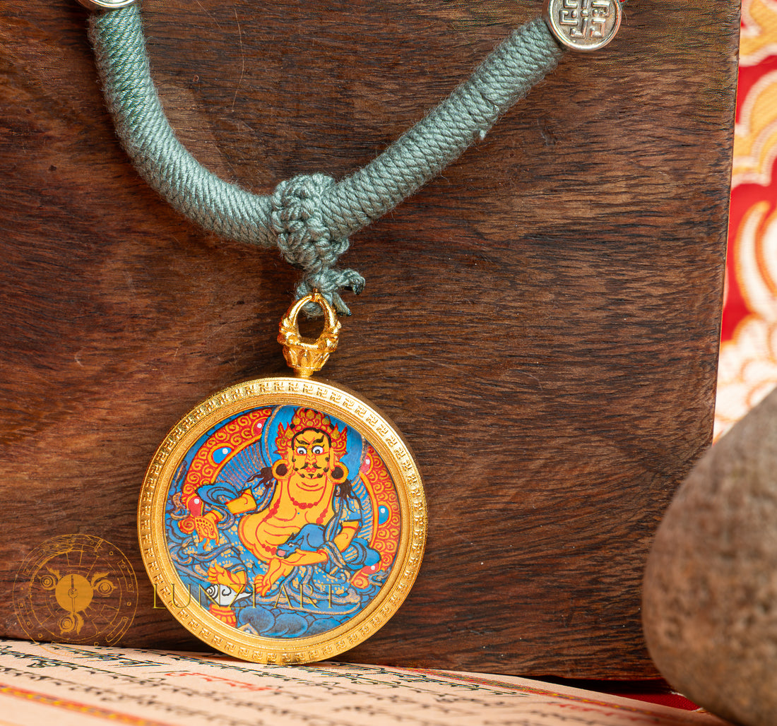 Hand-Painted Yellow Zambala Locket (Ghau) Thangka - L-J-53