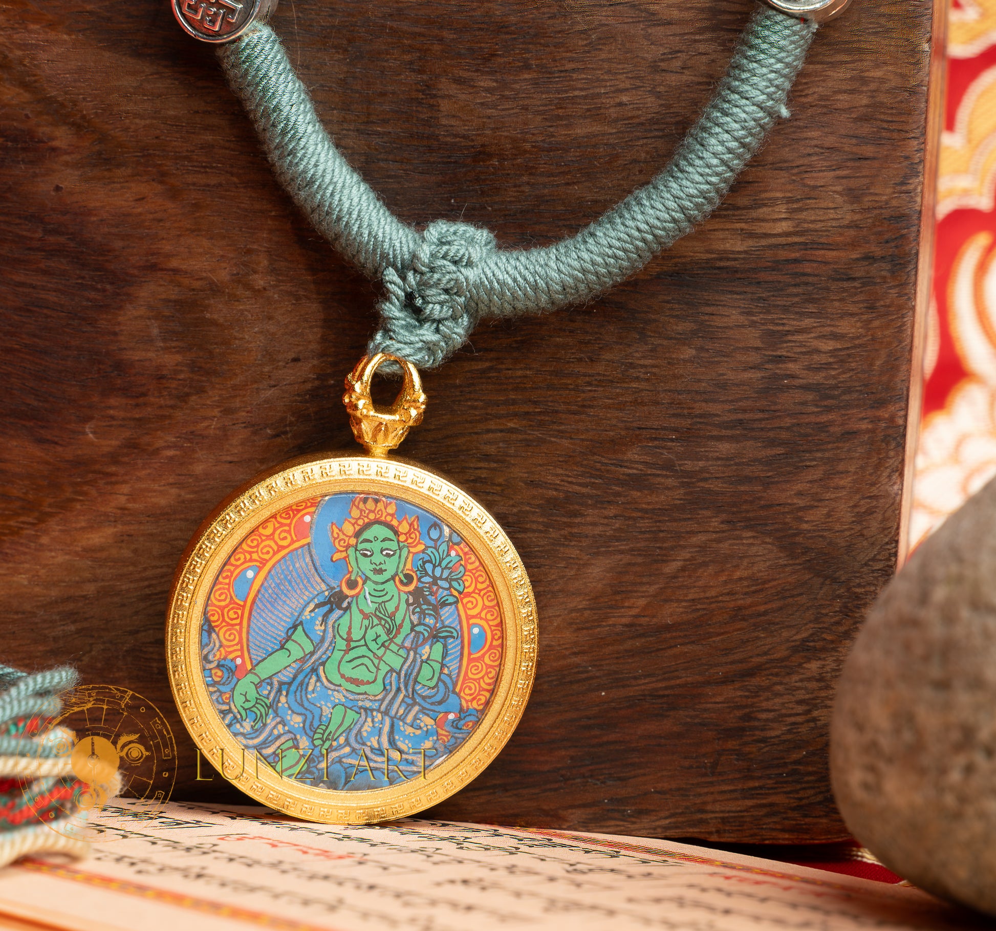 Hand-Painted Green Tara Locket (Ghau) Thangka - L-GT-55