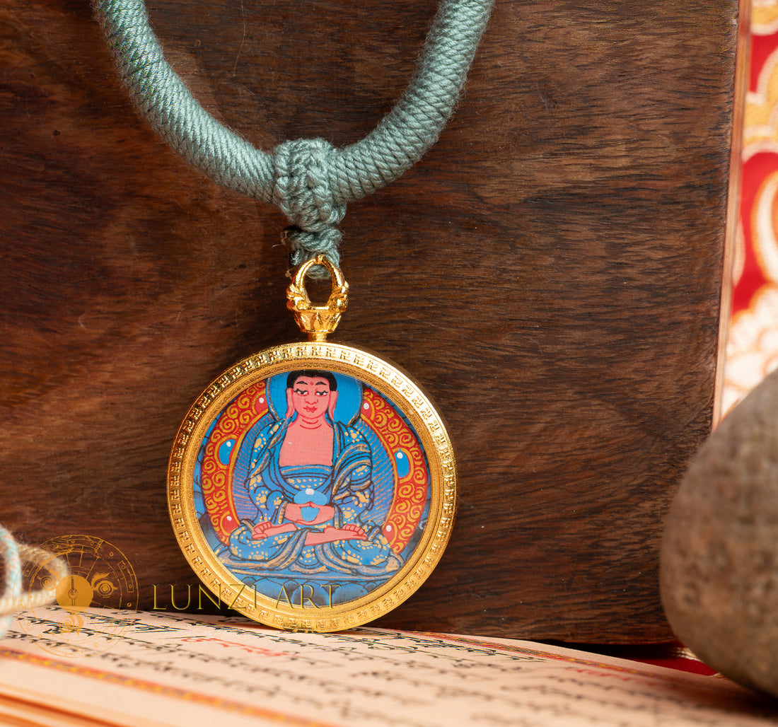 Hand-Painted Amitabha Buddha Locket (Ghau) Thangka - L-A-54
